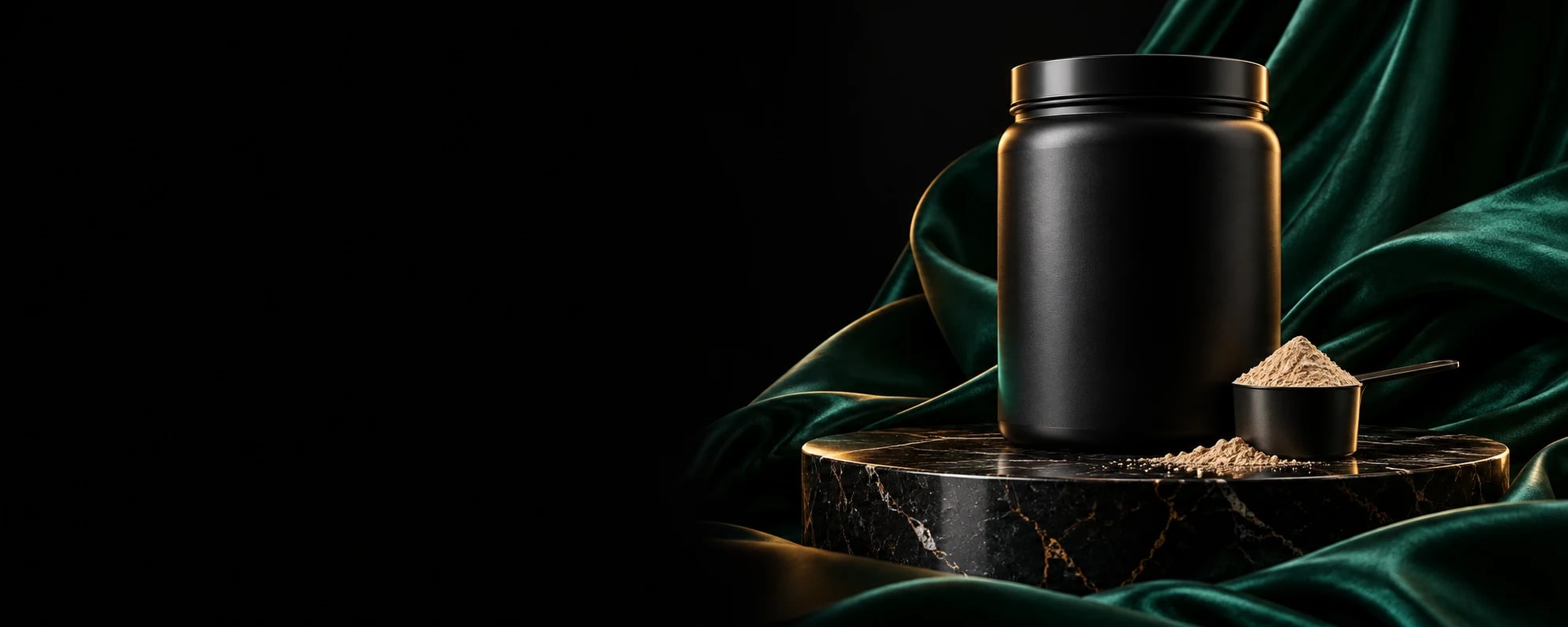 Unbranded protein concept packaging with emerald silk